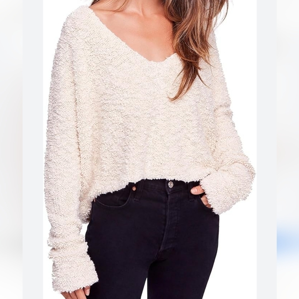 Free People Popcorn Pullover Long Sleeve V-Neckline Sweater